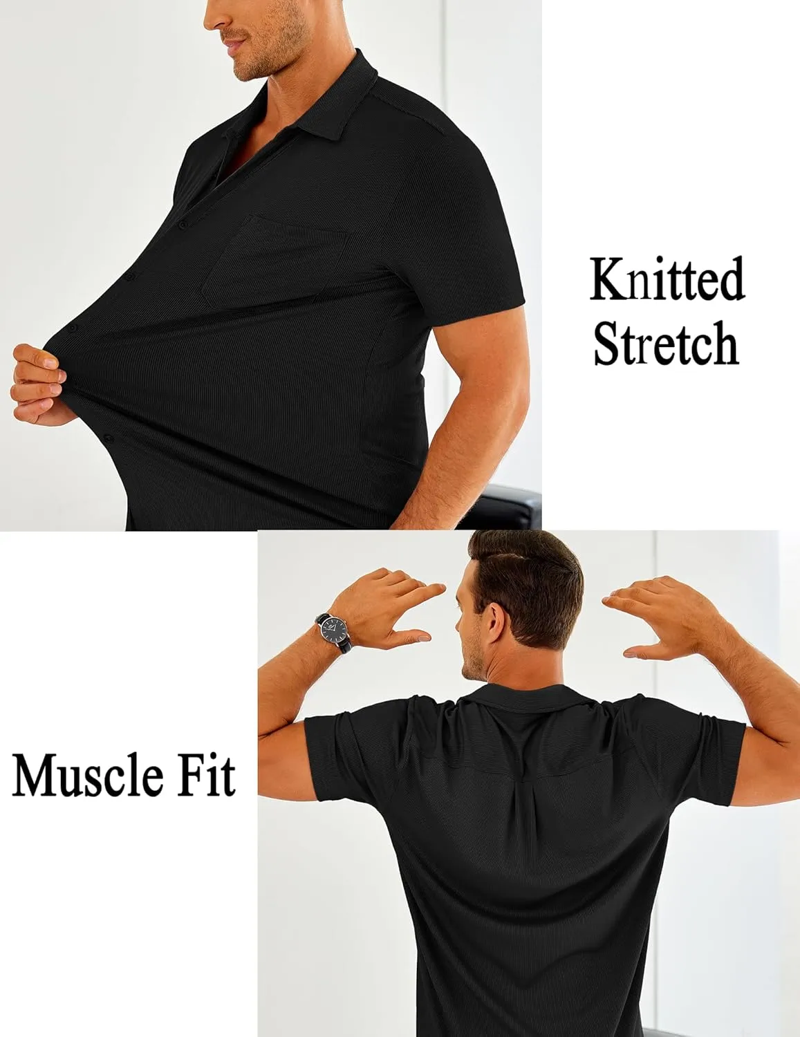 COOFANDY Men's Short Sleeve Wrinkle Free Knit Polo Shirt Causal Button Down Summer Camp Beach Shirts