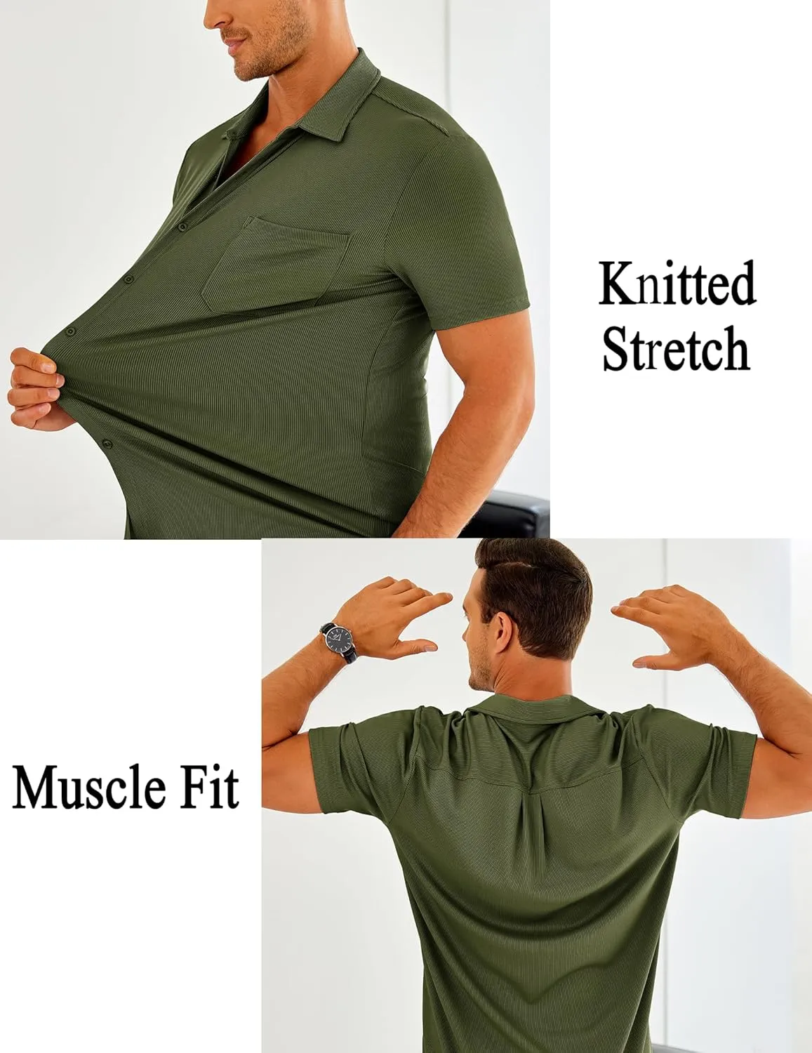 COOFANDY Men's Short Sleeve Wrinkle Free Knit Polo Shirt Causal Button Down Summer Camp Beach Shirts