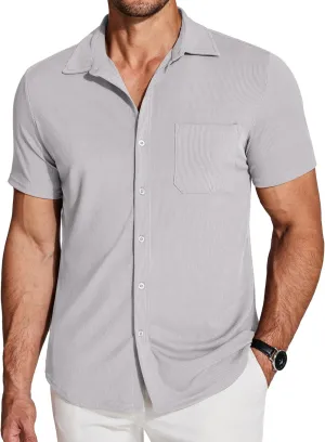 COOFANDY Men's Short Sleeve Wrinkle Free Knit Polo Shirt Causal Button Down Summer Camp Beach Shirts