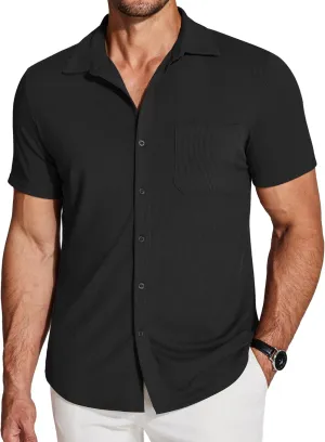 COOFANDY Men's Short Sleeve Wrinkle Free Knit Polo Shirt Causal Button Down Summer Camp Beach Shirts