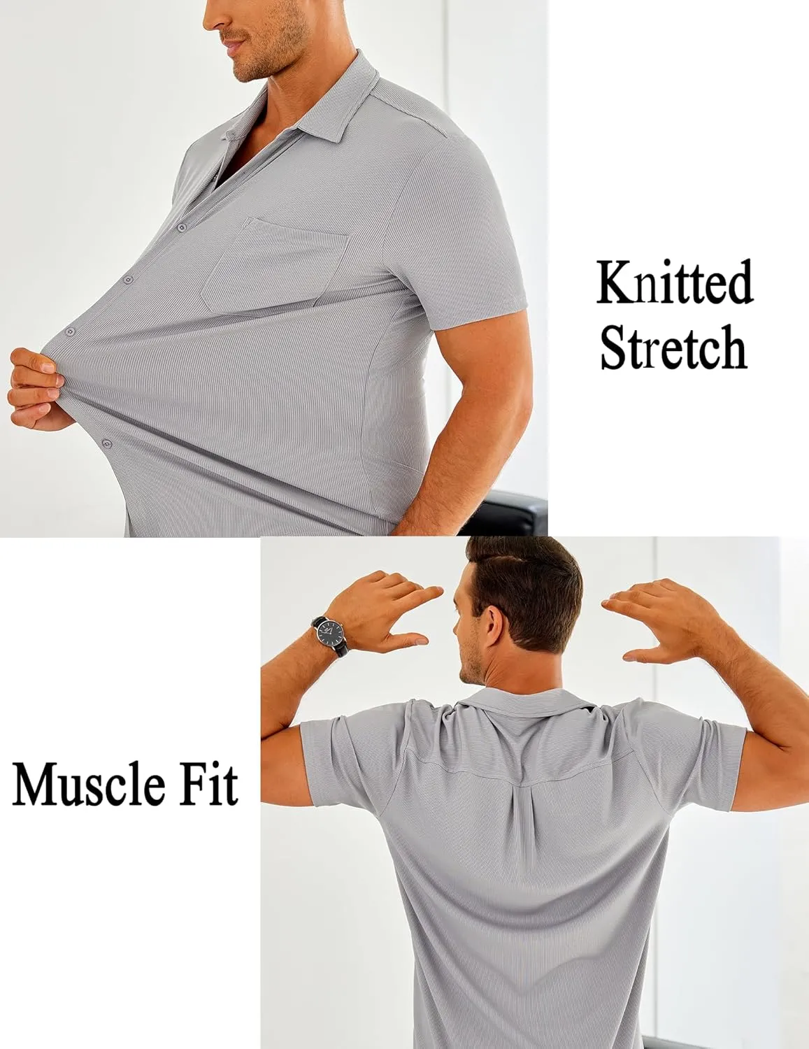 COOFANDY Men's Short Sleeve Wrinkle Free Knit Polo Shirt Causal Button Down Summer Camp Beach Shirts