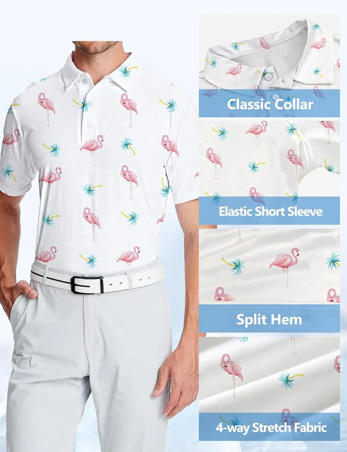 Golf Shirts for Men Printed Performance Moisture Wicking Short Sleeve Dry Fit Polo Shirts