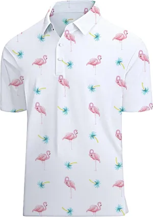 Golf Shirts for Men Printed Performance Moisture Wicking Short Sleeve Dry Fit Polo Shirts