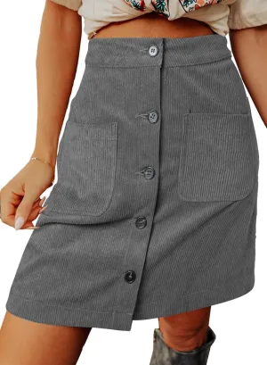 Happy Sailed Womens Corduroy Skirts Spring Winter High Waist Button Down A-line Short Mini Skirt with Pockets