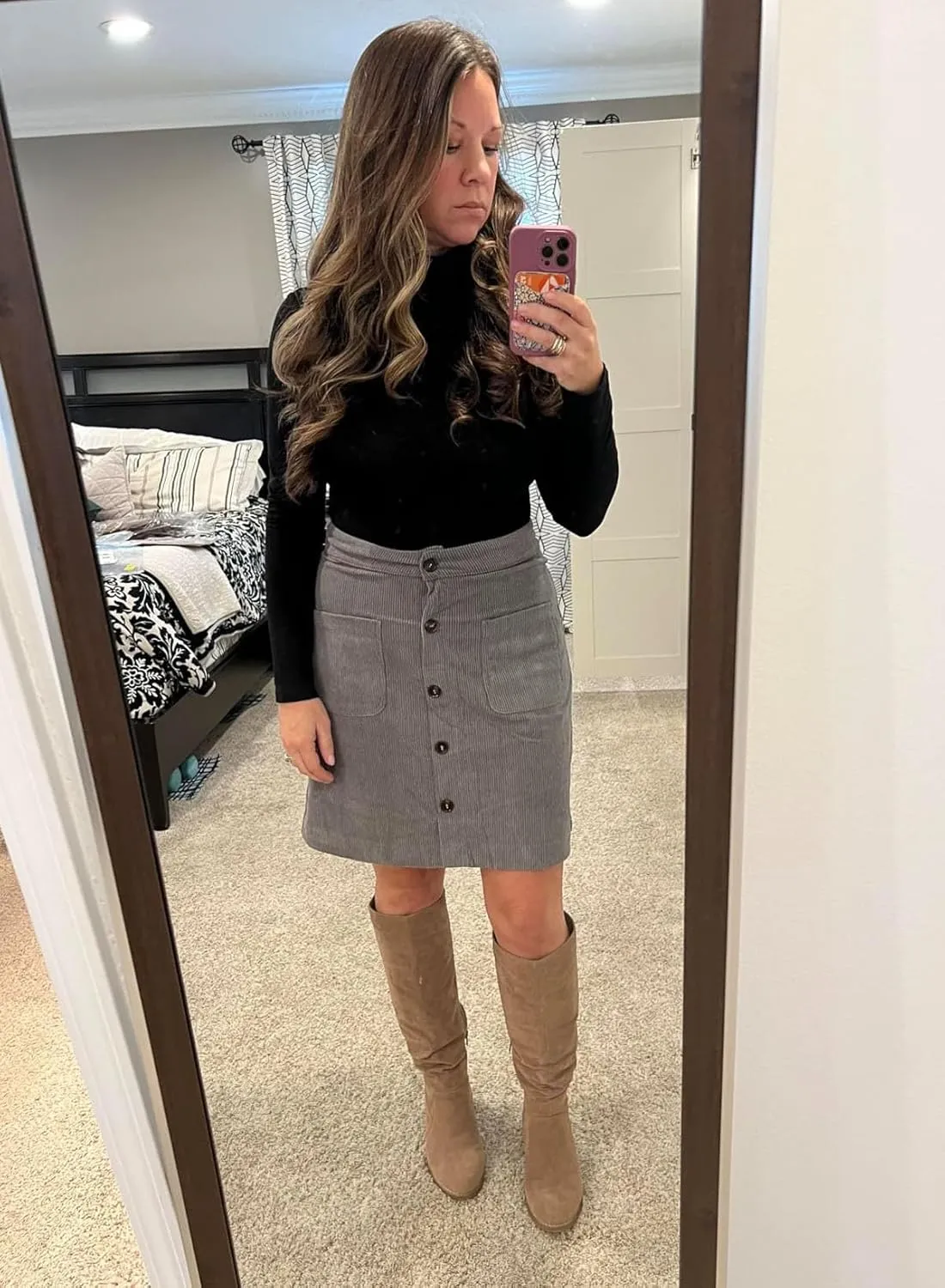 Happy Sailed Womens Corduroy Skirts Spring Winter High Waist Button Down A-line Short Mini Skirt with Pockets