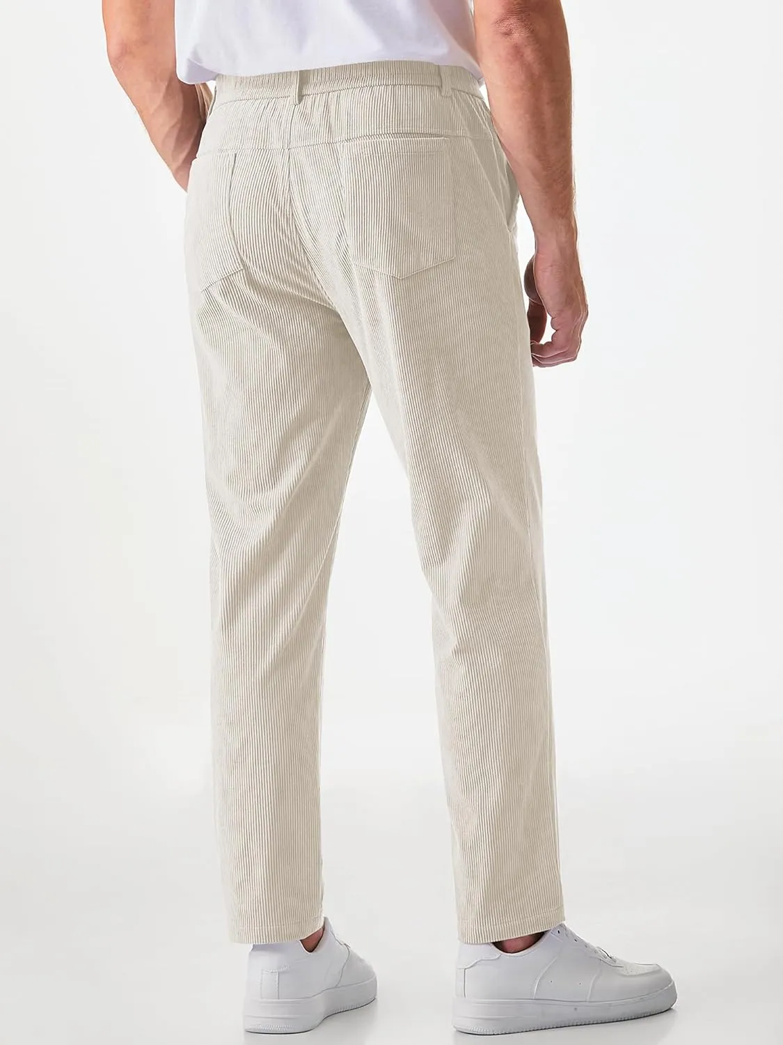 JMIERR Mens Casual Corduroy Pants Flat Front Elastic Waistband Stretch Straight Leg Slim Fit Dress Pant with Pockets