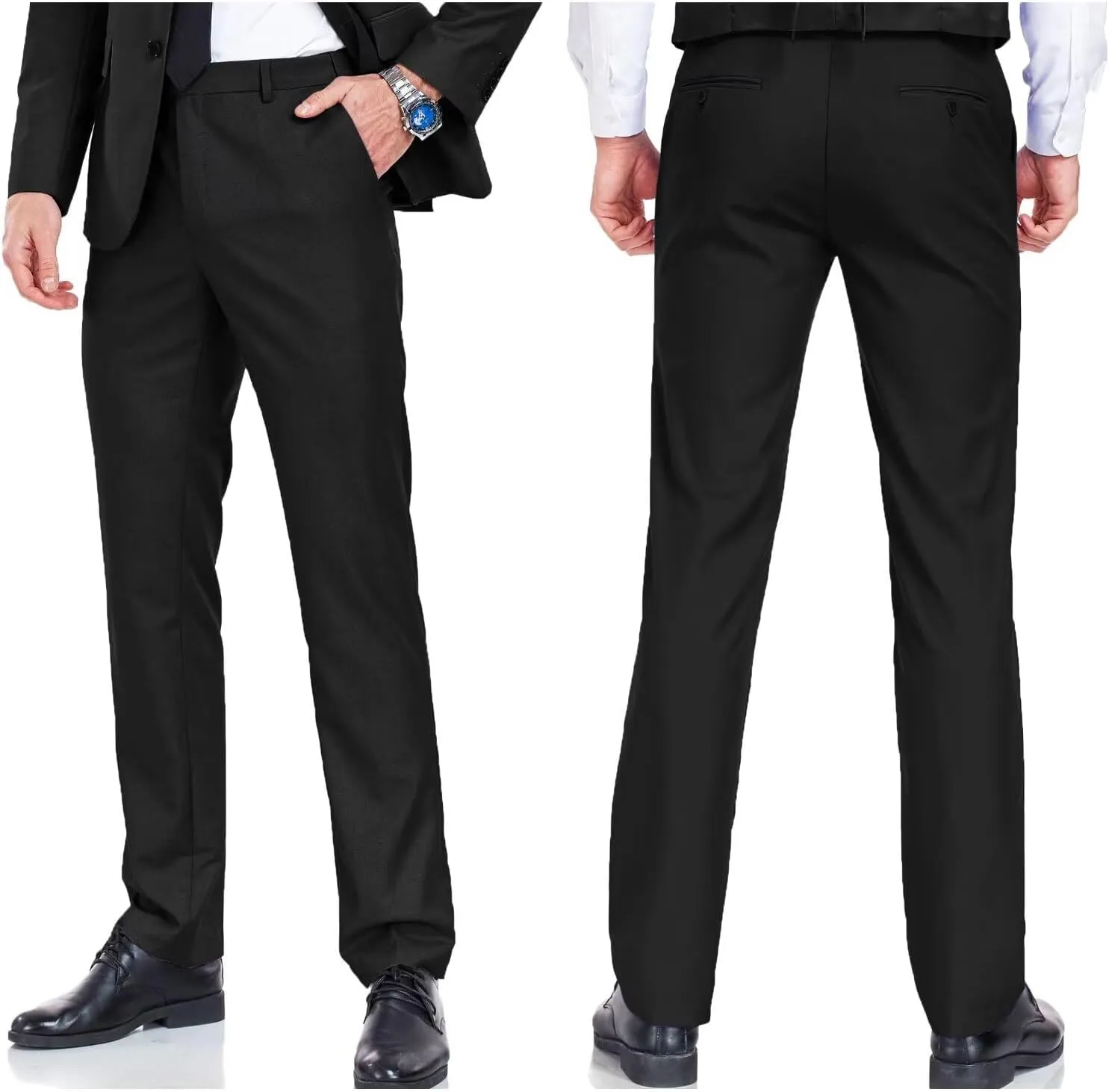 Men's Dress Pants Classic Flat Front Suit Pants Slim Fit Formal Trousers for Mens Casual