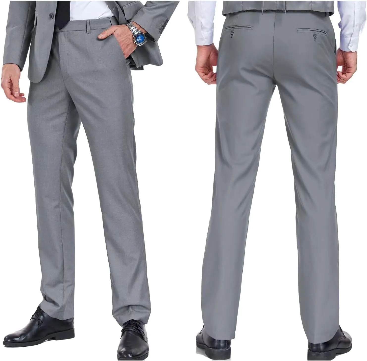 Men's Dress Pants Classic Flat Front Suit Pants Slim Fit Formal Trousers for Mens Casual