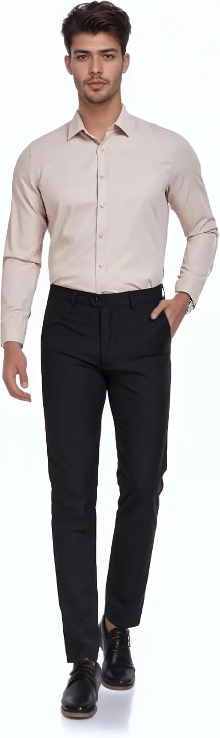 Men's Dress Pants Classic Flat Front Suit Pants Slim Fit Formal Trousers for Mens Casual