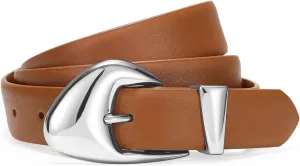 SUOSDEY Fashion Womens Leather Belt,Soft Leather Waist Belt with Silver Buckle for Ladies Jeans Pants Dresses,width 1.1"