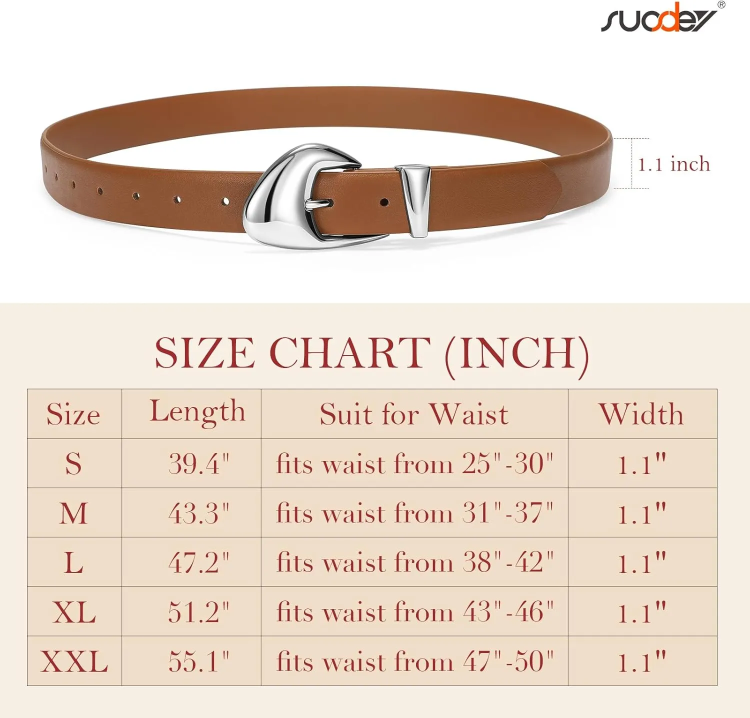 SUOSDEY Fashion Womens Leather Belt,Soft Leather Waist Belt with Silver Buckle for Ladies Jeans Pants Dresses,width 1.1"