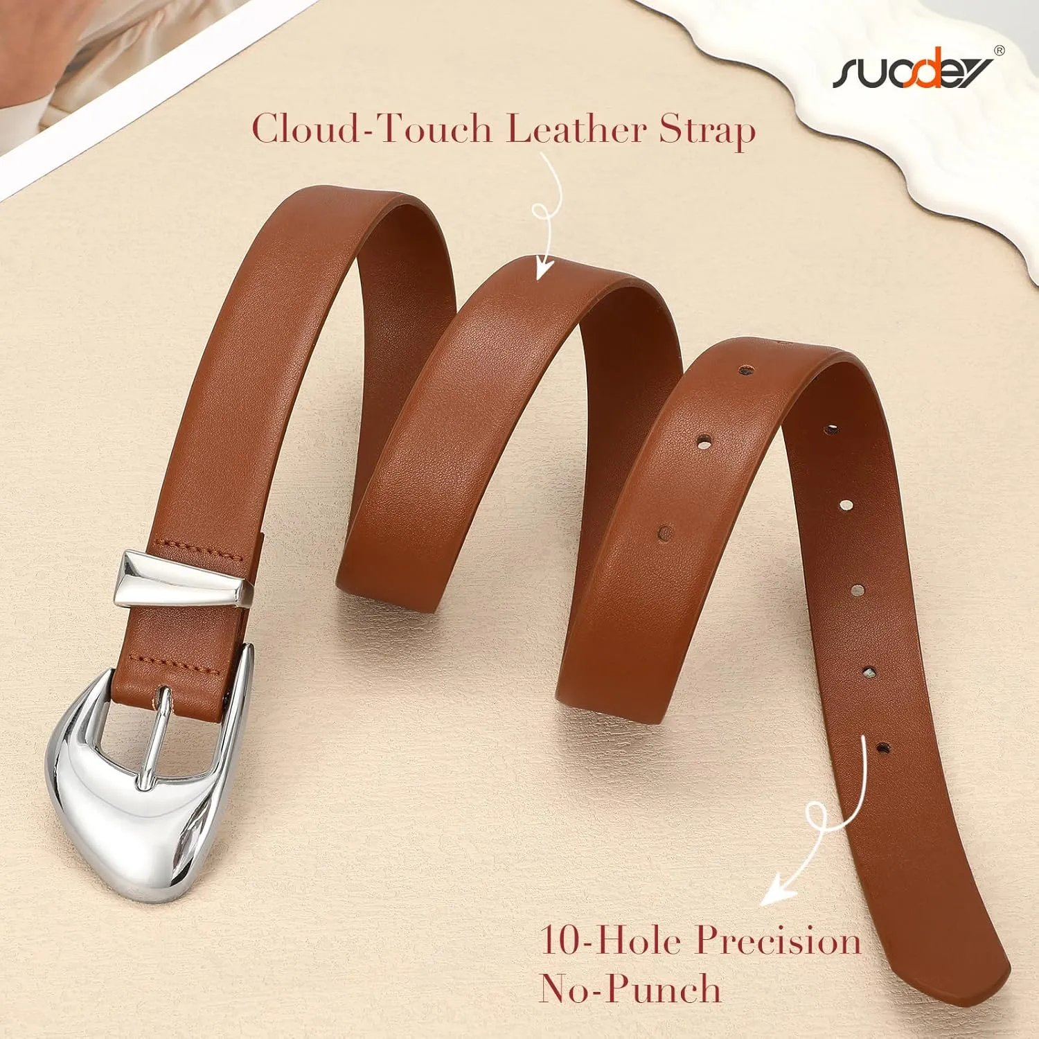 SUOSDEY Fashion Womens Leather Belt,Soft Leather Waist Belt with Silver Buckle for Ladies Jeans Pants Dresses,width 1.1"