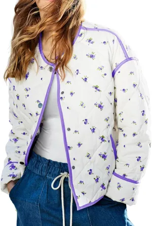 Tankaneo Womens Floral Cropped Quilted Jackets Lightweight Fall Casual Coats Color Block Printed Winter Outerwear