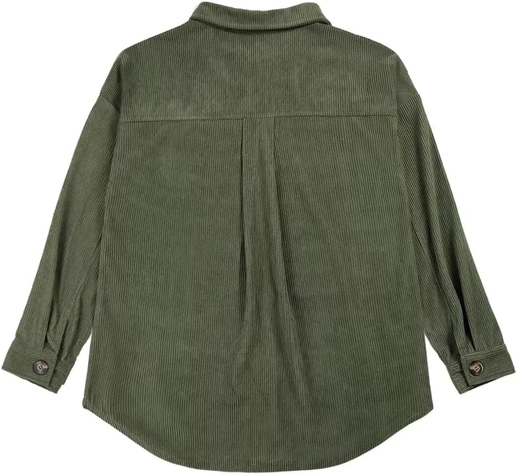VICHYIE Womens Corduroy Shacket Blouses Button Down Shirts Pocket Long Sleeves Tops Jacket Coats