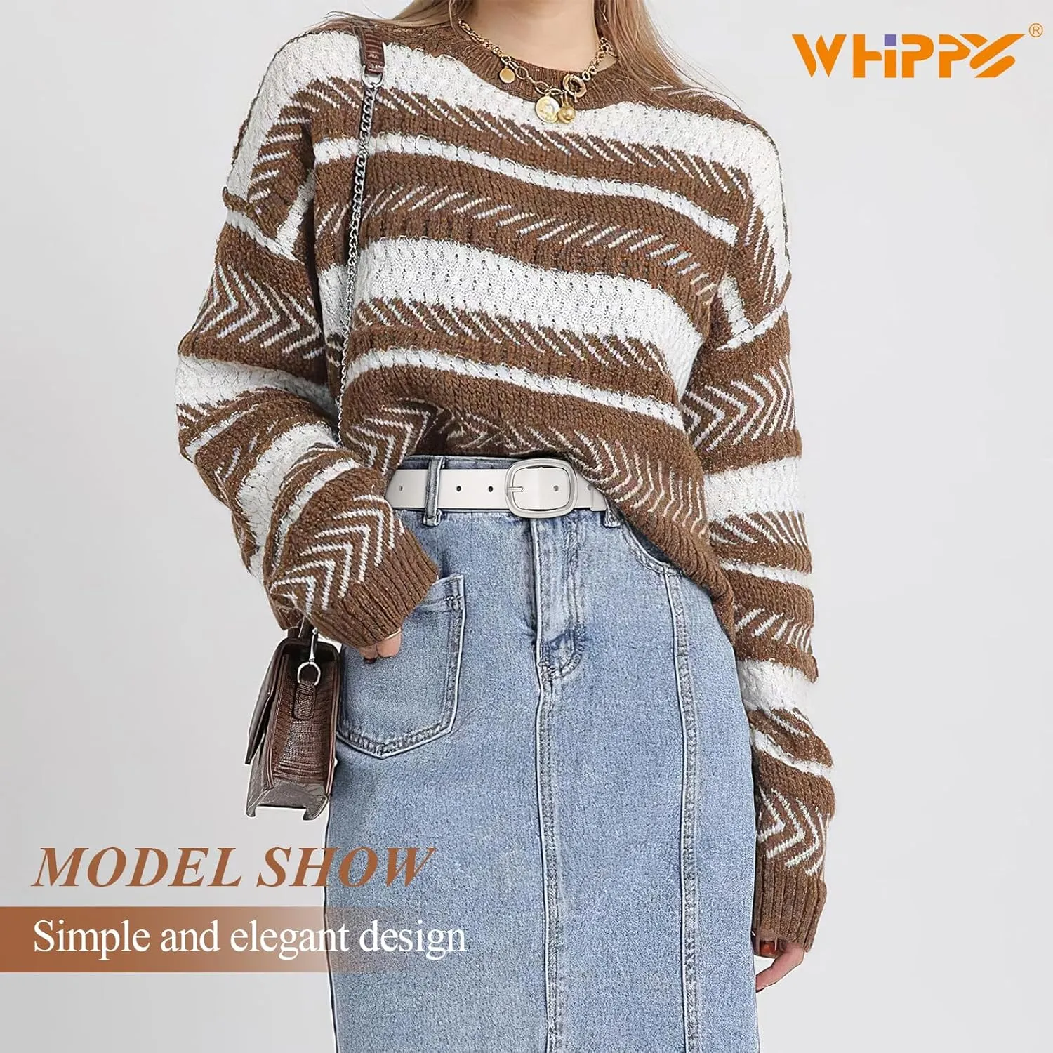 WHIPPY Women Leather Belt Casual Fashion Gold Buckle Leather Waist Belt for Jeans Pants Dresses Chic Ladies Belt