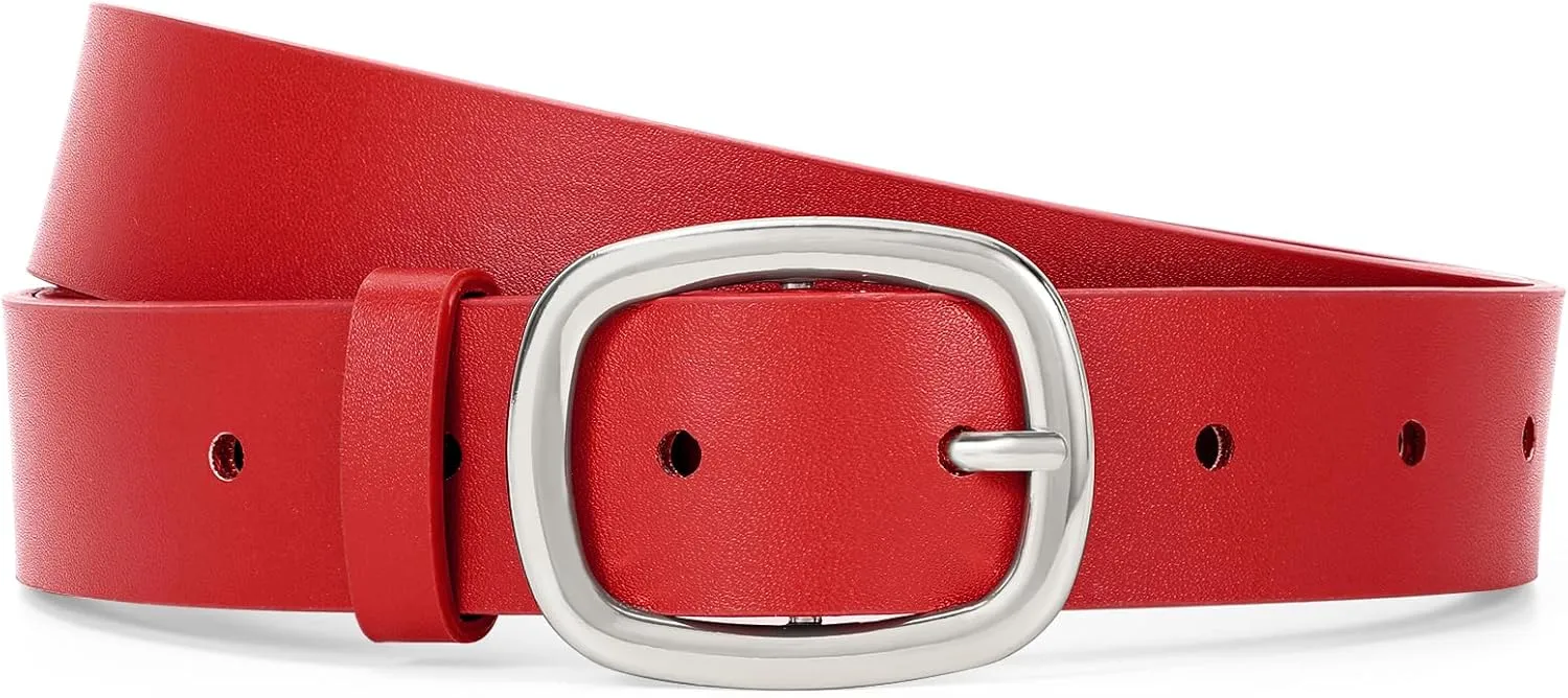 WHIPPY Women Leather Belt Casual Fashion Gold Buckle Leather Waist Belt for Jeans Pants Dresses Chic Ladies Belt