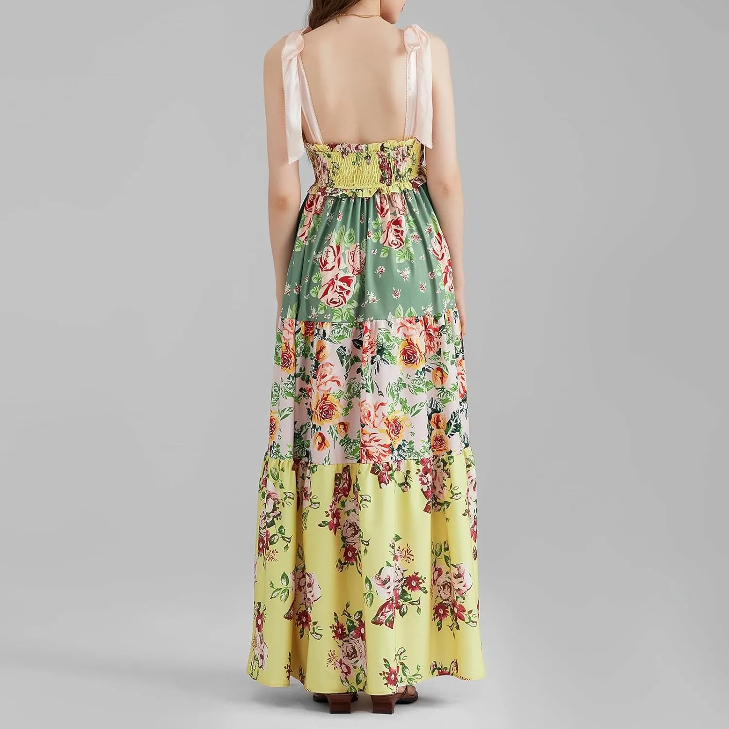 Women Summer Casual Maxi Dress Boho Dress Sleevelss Tie up Flowy Dress Cutout Long Dress Vacation Beach Dress