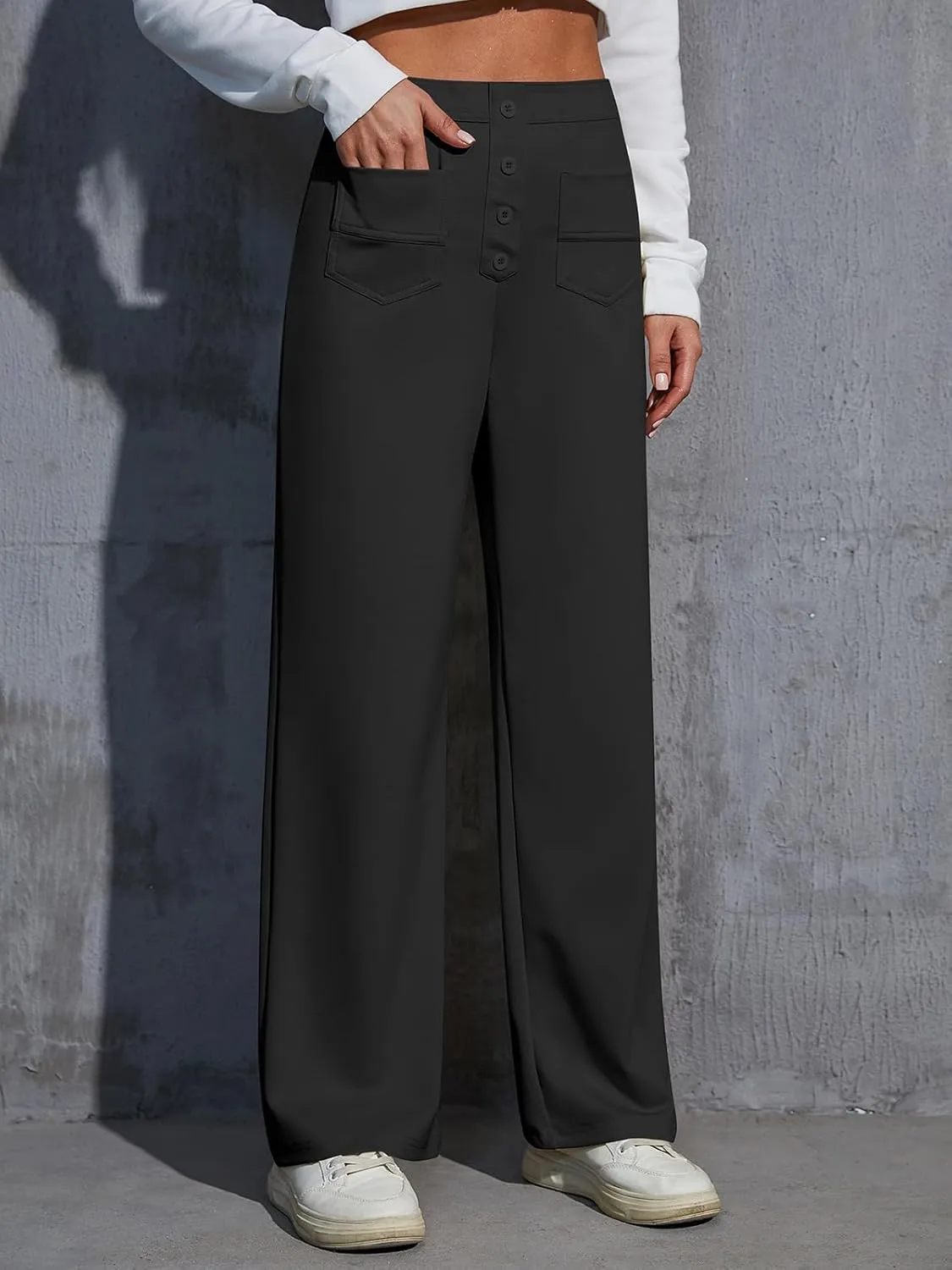 Womens High Waist Wide Leg Pants Casual Pants for Women Stretchy Business Dress Work Pocket Trousers Pant