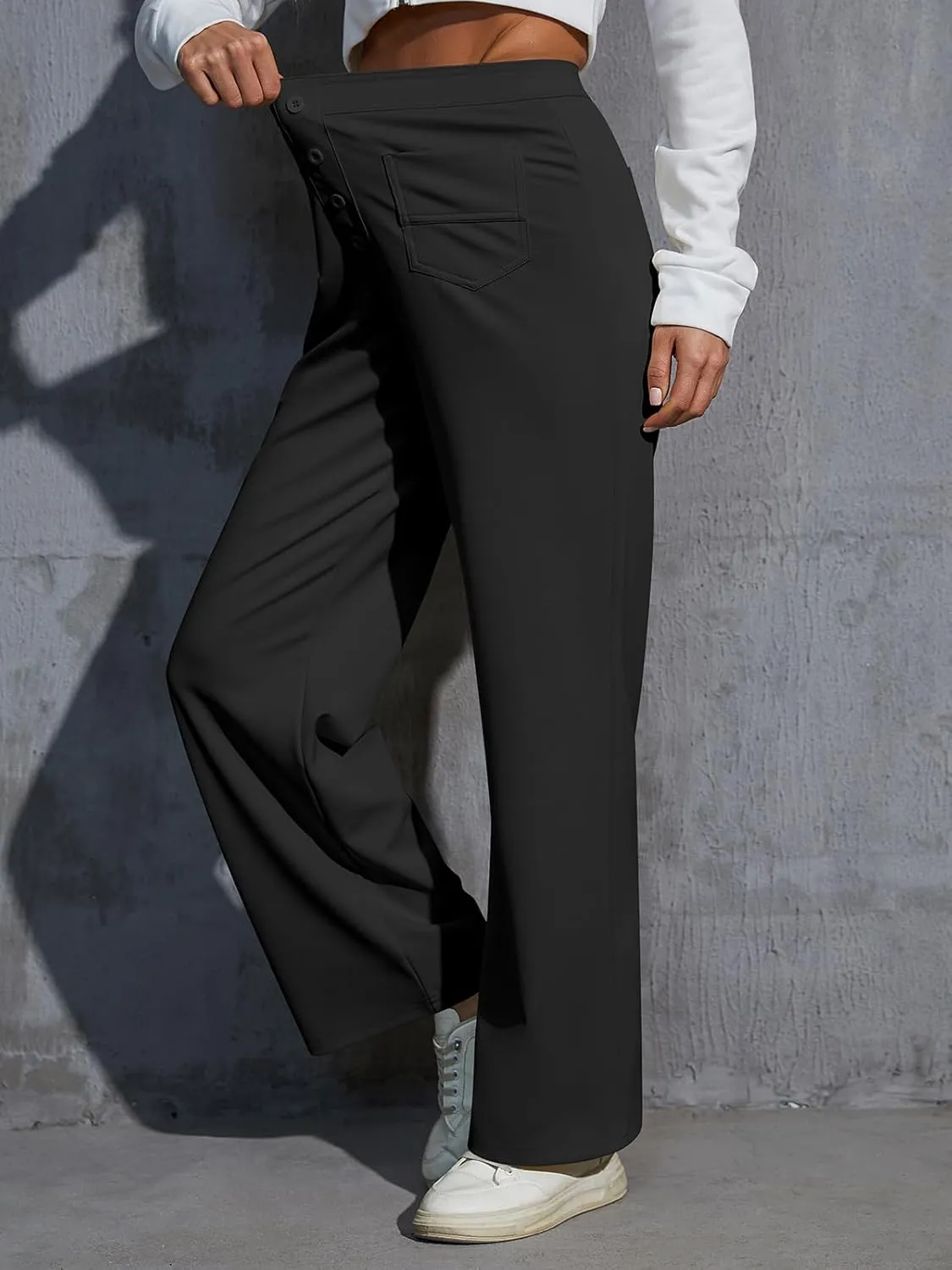 Womens High Waist Wide Leg Pants Casual Pants for Women Stretchy Business Dress Work Pocket Trousers Pant
