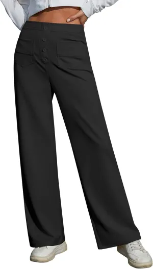 Womens High Waist Wide Leg Pants Casual Pants for Women Stretchy Business Dress Work Pocket Trousers Pant