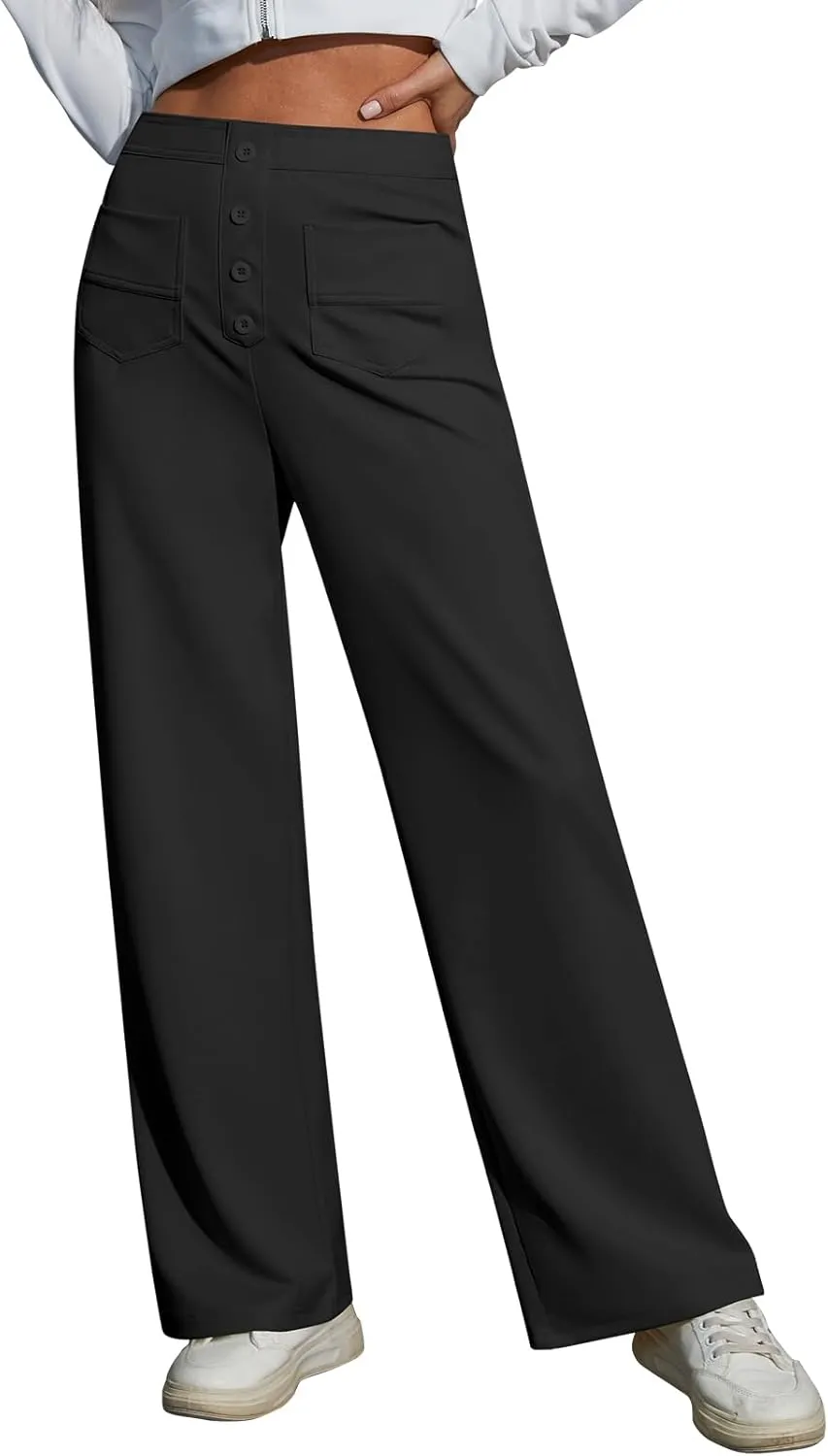 Womens High Waist Wide Leg Pants Casual Pants for Women Stretchy Business Dress Work Pocket Trousers Pant