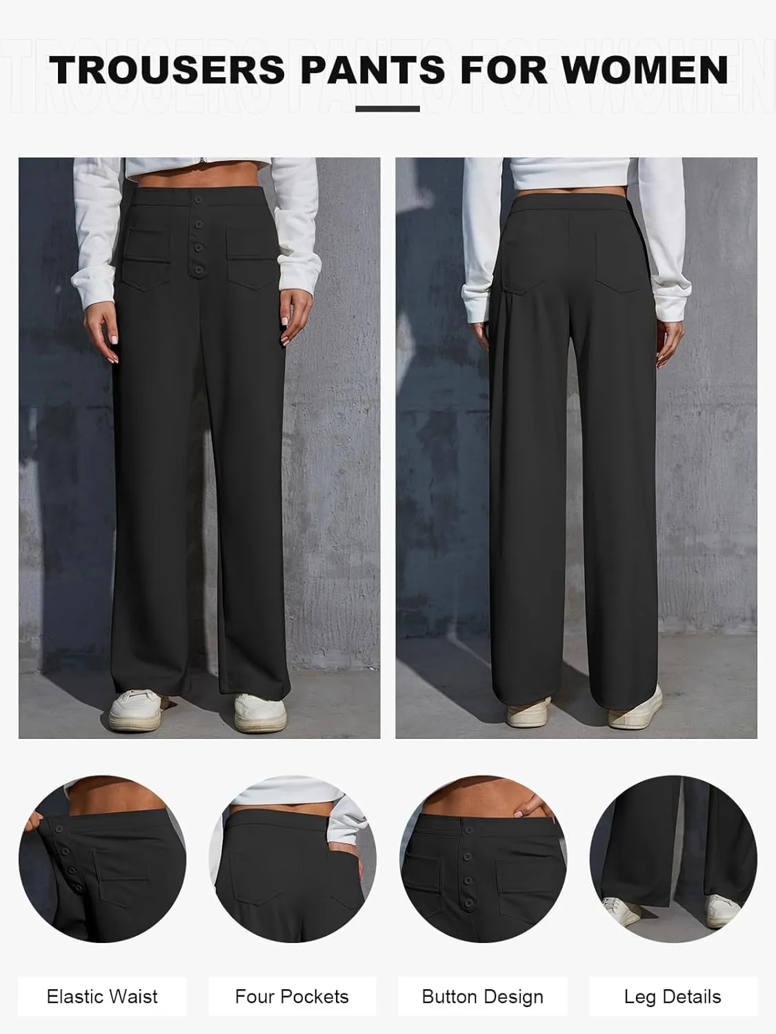 Womens High Waist Wide Leg Pants Casual Pants for Women Stretchy Business Dress Work Pocket Trousers Pant