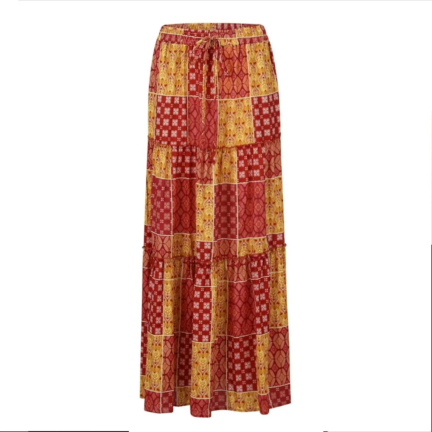 Women's Skirts Womens Summer Paisley Print Maxi Skirts Casual Elastic High Waist Pleated Flowy Ruffle Long Skirt