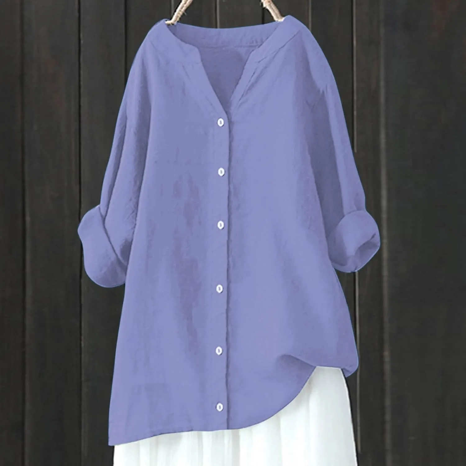 Womens Tops 2025 Long Sleeve Oversized Button Down Blouse Tops Cotton Linen Tunic Tees Airplane Travel Outfits